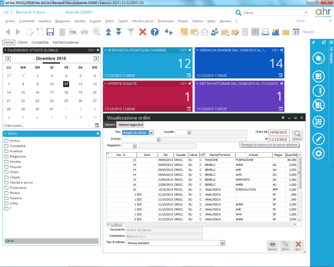 Ad Hoc Revolution 8.0: Visualizzazione ordini