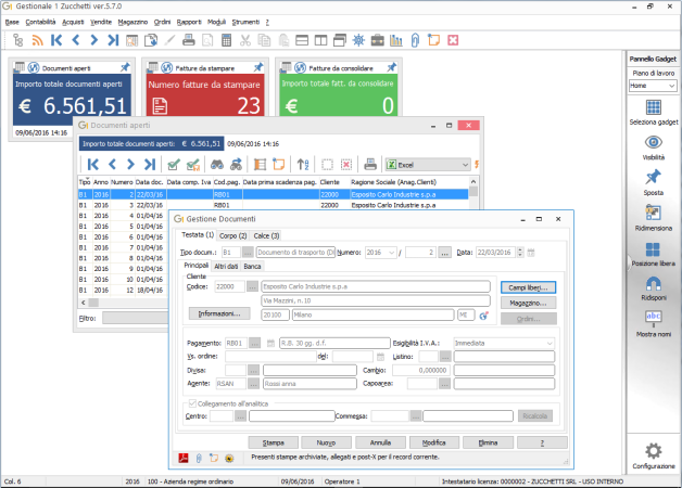 Gestionale 1: Gadget operativi area vendite