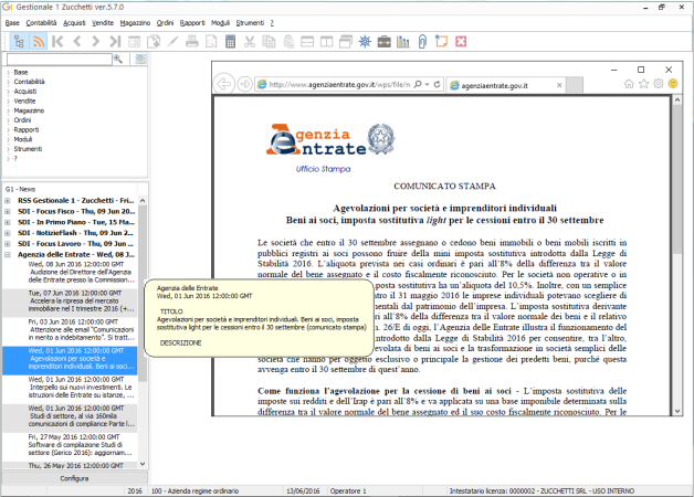 Gestionale 1: RSS aggiornamenti